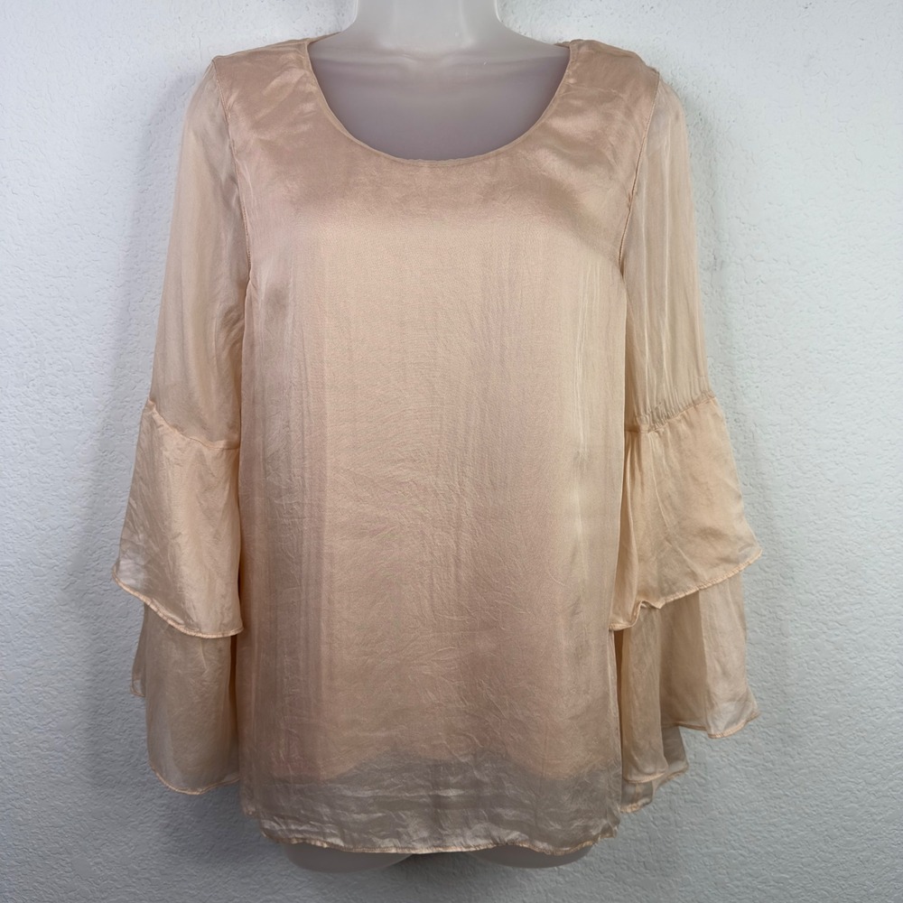 Soft Surroundings Shirt Women M Pink Blush Silk Layered Ballet Coquette Romantic